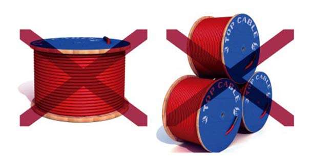 Almacenaje incorrecto de bobinas de cables electricos